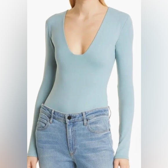 ALIX NYC Jules bodysuit deep vneck in blue Sz. M - Picture 3 of 9